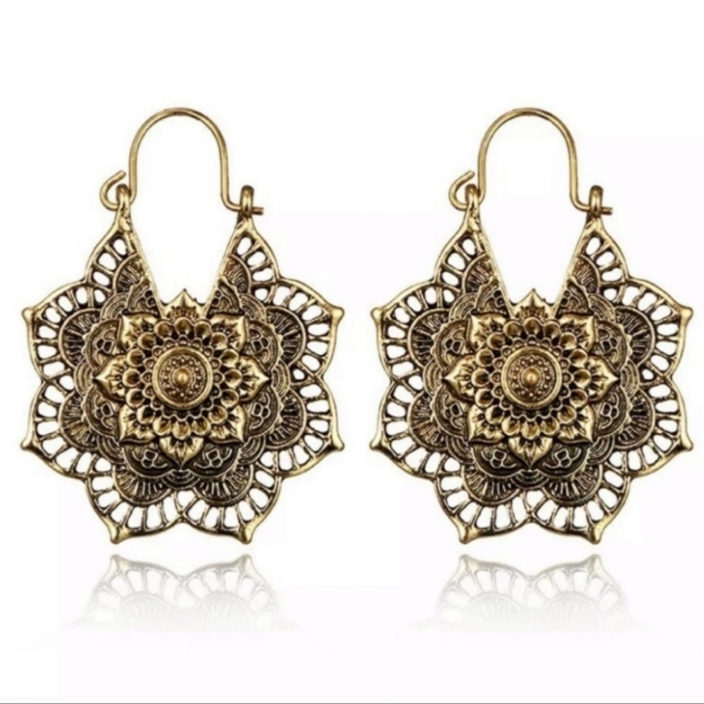 Mandala Bohemian Gold Metallic Dangle Earrings
